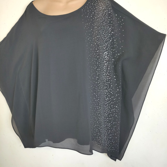 Easywear Chicos Embellished Top Sz 3-14 /16 Assymetrical Gray Bling Batwing NWT - Picture 6 of 16